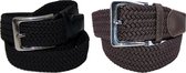 XXL Duopack Zwart Coffee - elastische comfort riem - maat 130 - gevlochten - 100% elastisch - nikkelvrije gesp