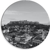 Dibond Muurcirkel - Bovenaanzicht van Stad in het Zwart-Wit - 50x50 cm Foto op Aluminium Muurcirkel (met ophangsysteem)