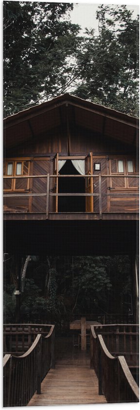 Vlag - Houten Huisje in het Bos met Balkon - 30x90 cm Foto op Polyester Vlag