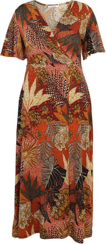 Lange jurk knoopdetail print bladeren blauw