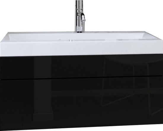 Meubel onder de wastafel - Badkamermeubel - Luna 60 - glanzend zwart / mat zwart - 60 x 30 x 35 cm