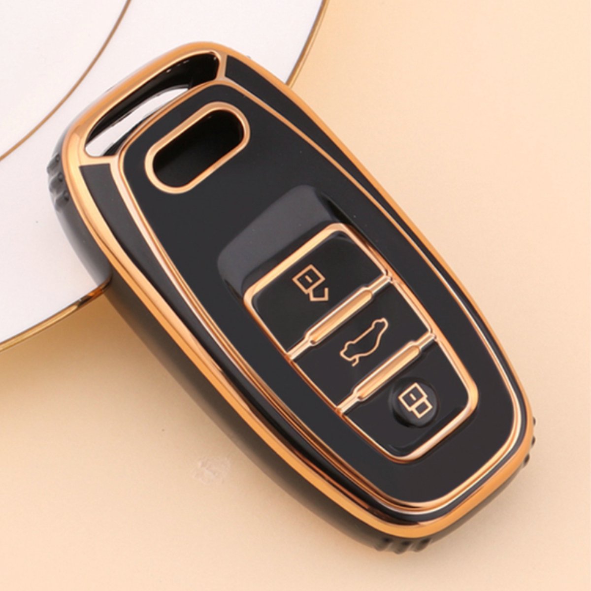Étui De Protection TPU Avec Porte-Clés Cuir Pour Clé Audi (A1/A3/A4/A6/Q3/Q5/Q7...) - Design Flocon - Rose