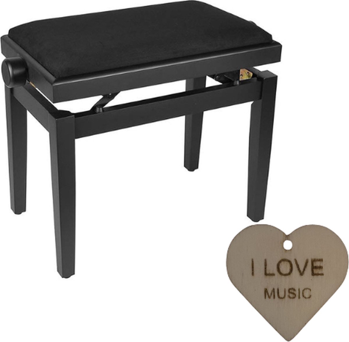 banc de piano avec assise réglable (55,5x32,5x48-56cm), noir brillant avec  assise en