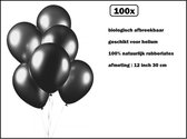 100x Luxe Ballon pearl zwart 30cm - biologisch afbreekbaar - Festival feest party verjaardag landen helium lucht thema