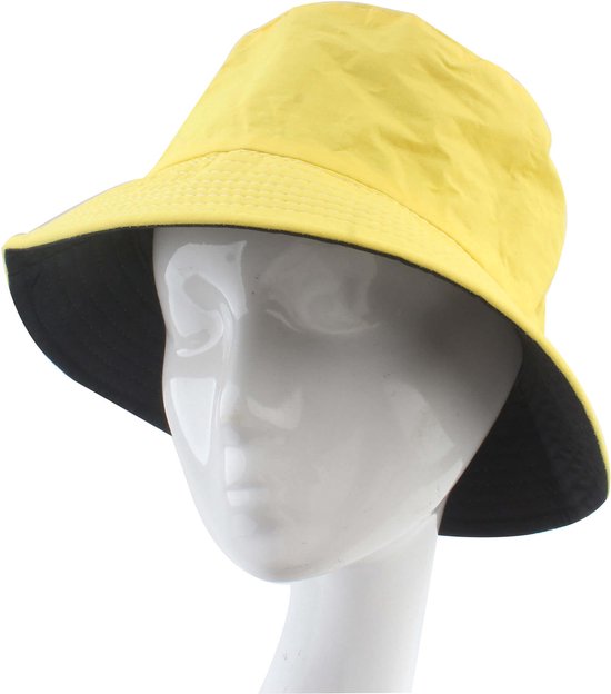 Bucket hat- Effen-Vissershoeden- Katoen-Heren- Dames- Unisex- Tweekanten gebruik- Geel
