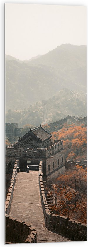 Acrylglas - Bovenaanzicht van Chinese Muur in Herfst - 40x120 cm Foto op Acrylglas (Met Ophangsysteem)