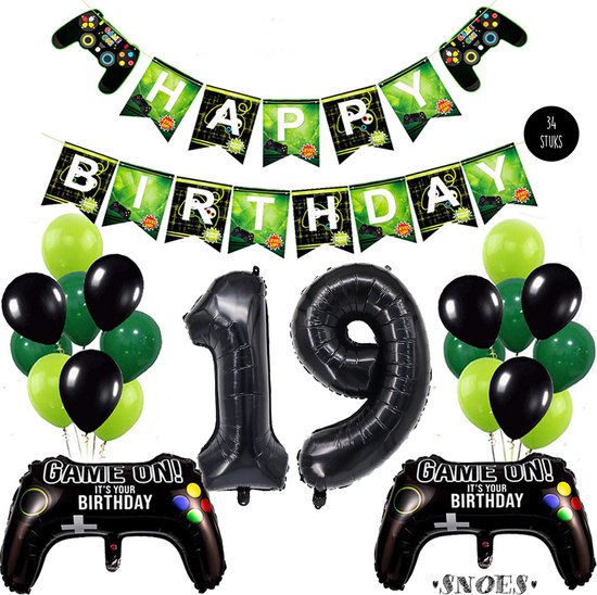 Snoes Mega Game Gamers Helium Verjaardags Ballonnen Feestdecoratie Black Cijfer Ballon nr 19