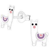 Joy|S - Zilveren alpaca lama oorbellen - zilver met roze en paars - 6 x 10 mm - kinderoorbellen