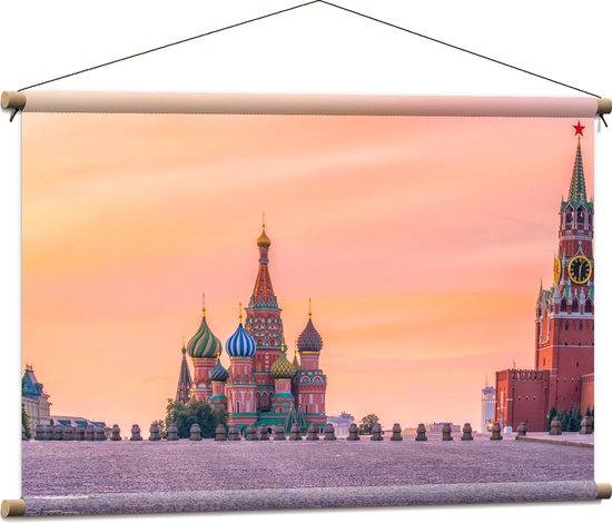 Textielposter - Kleurrijke Kathedralen op Rode Plein in Moskou, Rusland - 90x60 cm Foto op Textiel