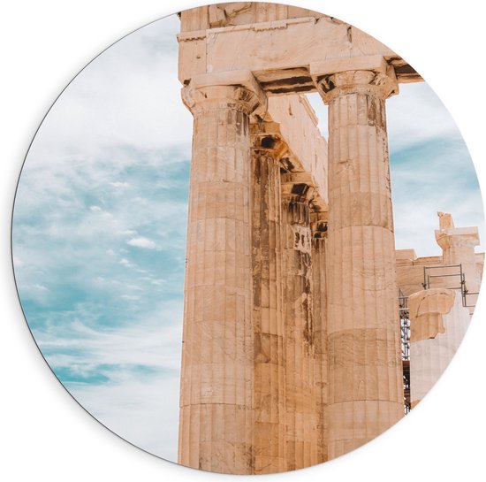 Dibond Muurcirkel - Deel van Parthenon in Athene, Griekenland - 90x90 cm Foto op Aluminium Muurcirkel (met ophangsysteem)