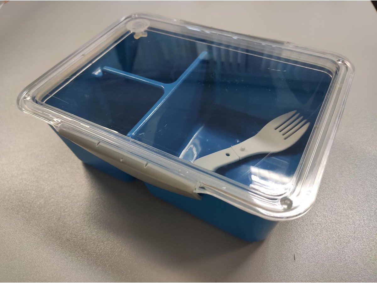 Lunchbox met vouwbare vork 20x15x7cm diepvries- en magnetronbestendig petrolblauw