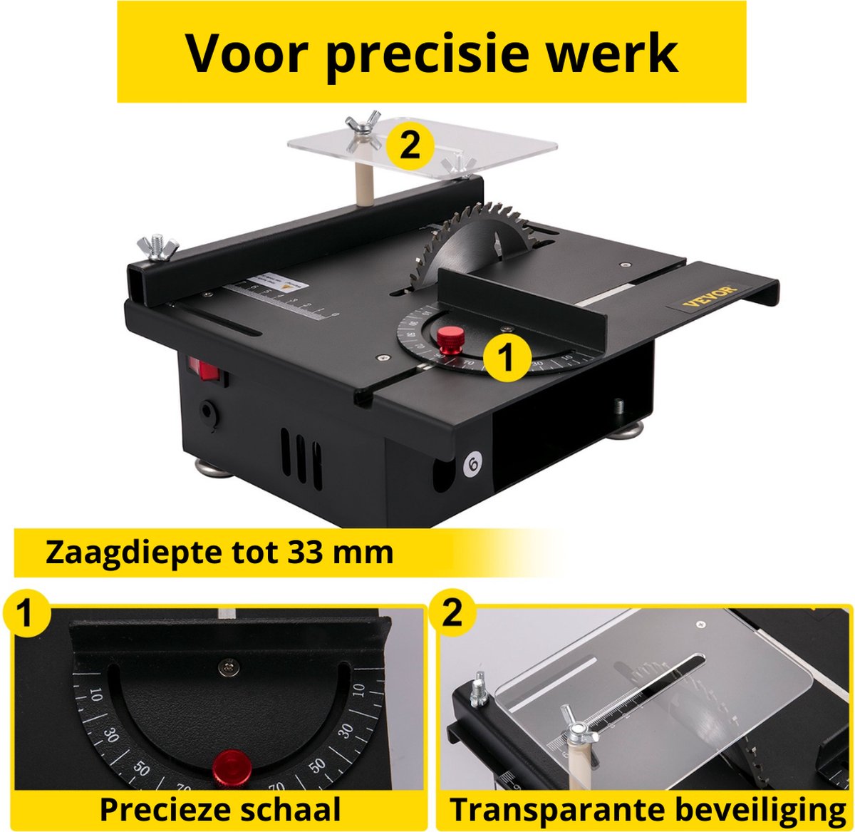 Elektrische mini-tafelcirkelzaag, houtzaag, met 10,2 cm lemmet, zaagdiepte van hout, horizontale zaaghoekinstelling, voor het zagen van kunststof, hout, glas, 90