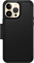 Geschikt voor OtterBox Apple iPhone 14 Pro Max Strada Hoesje Echt Leer Book Case Zwart