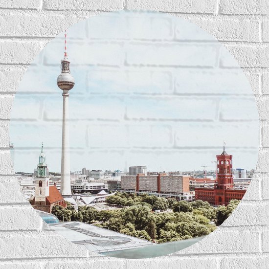 Muursticker Cirkel - Duitse Stad met Mooie Gebouwen - 70x70 cm Foto op Muursticker