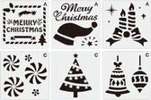 Akyol - Tekensjablonen - 6 stuks - kerst - knutselen - feestdagen - sjablonen - sjablonen kerst - merry christmas - kerstversiering - kerst stencils - kerstman - kerst decoratie - sneeuwpop - raam versiering - raam decoratie kerst