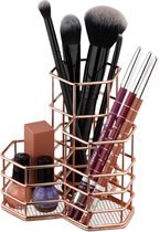 Relaxdays make-up kwastenhouder 3 vakken - pennenbakje metaal - pennenhouder - cosmetica - Rose goud