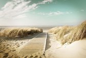 Fotobehang - Vlies Behang - Strandpad langs de Duinen richting het Strand en Zee - 368 x 254 cm