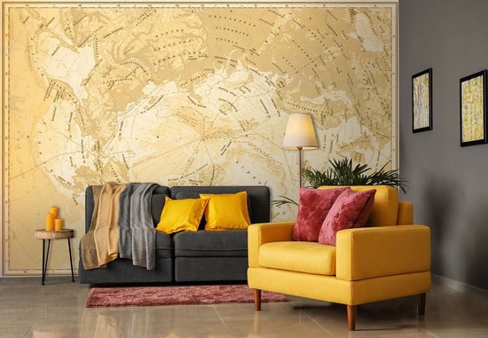 Papier peint photo Peint - Papier Peint Intissé - Morceau Vintage de Wereldkaart - 254 x 184 cm