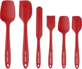 George Napoli Lot de 6 spatules en Siliconen Rouge | Grattoir à casseroles | Cuillère | Ustensiles de cuisine | Accessoires de barbecue | Brosse à huile | Ensemble d'ustensiles de cuisine