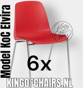 King of Chairs -set van 6- model KoC Elvira rood met verchroomd onderstel. Kantinestoel stapelstoel kuipstoel vergaderstoel tuinstoel kantine stapel stoel kantinestoelen stapelstoelen kuipstoelen arenastoel kerkstoel schoolstoel bezoekersstoel