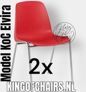 King of Chairs -set van 2- model KoC Elvira rood met verchroomd onderstel. Kantinestoel stapelstoel kuipstoel vergaderstoel tuinstoel kantine stoel stapel kantinestoelen stapelstoelen kuipstoelen stapelbare keukenstoel Helene eetkamerstoel