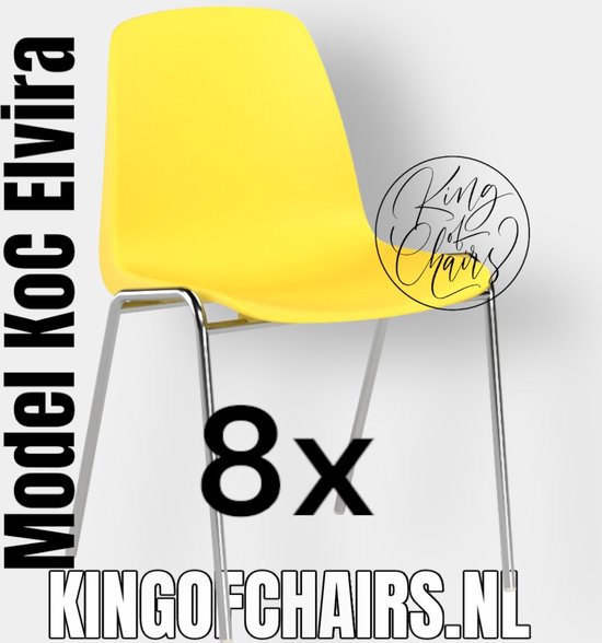 King of Chairs -set van 8- model KoC Elvira geel met verchroomd onderstel. Kantinestoel stapelstoel kuipstoel vergaderstoel tuinstoel kantine stapel stoel kantinestoelen stapelstoelen kuipstoelen arenastoel kerkstoel Helene schoolstoel bezoekersstoel