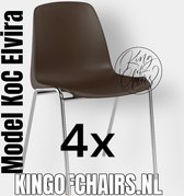 King of Chairs -set van 4- model KoC Elvira bruin met verchroomd onderstel. Kantinestoel stapelstoel kuipstoel vergaderstoel tuinstoel kantine stoel stapel kantinestoelen stapelstoelen kuipstoelen stapelbare keukenstoel Helene eetkamerstoel