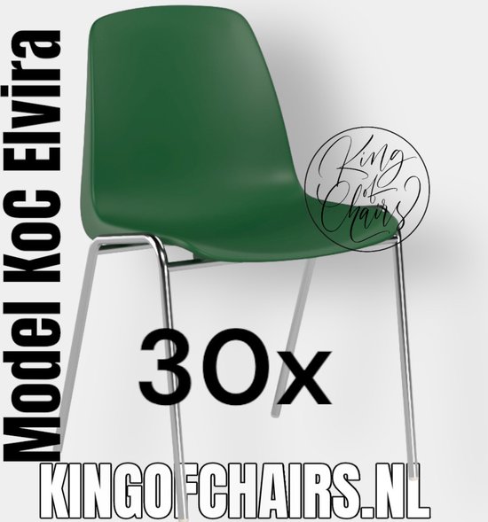 King of Chairs -set van 30- model KoC Elvira groen met verchroomd onderstel. Kantinestoel stapelstoel kuipstoel vergaderstoel tuinstoel kantine stapel stoel kantinestoelen stapelstoelen kuipstoelen arenastoel Helene schoolstoel bezoekersstoel