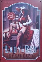 Metalen wandbord Lady in Red - 20 x 30 cm