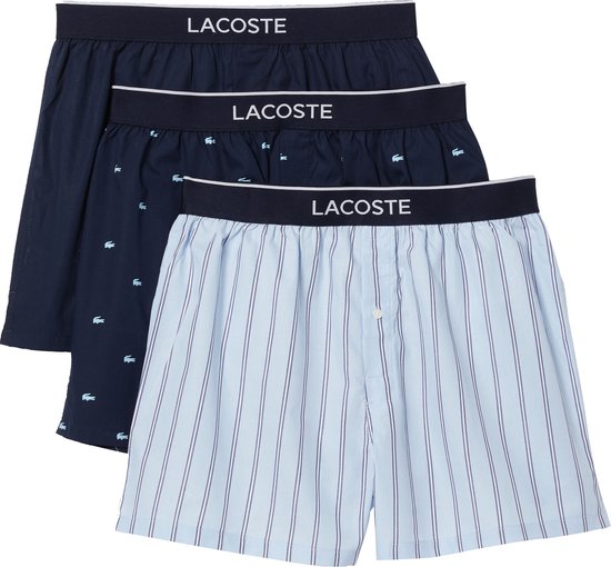 Lacoste authentics 3P wijde boxershorts stripe & icon blauw