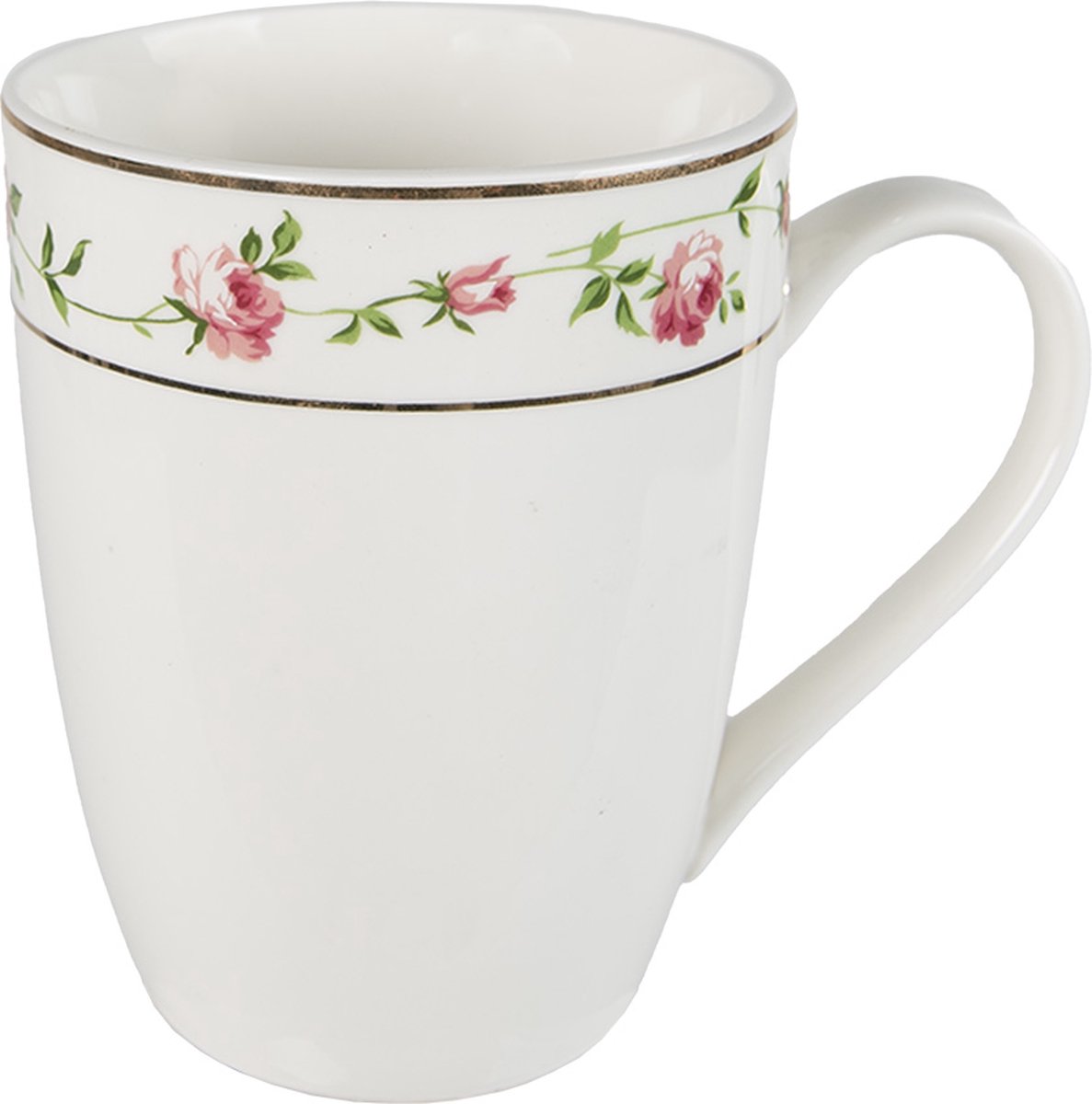 Clayre & Eef Mok 300 ml Wit Roze Porselein Bloemen