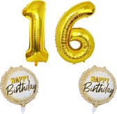 16 Jaar Verjaardag Versiering - XL Cijfers 80cm - Verjaardag Ballonnen- Goud