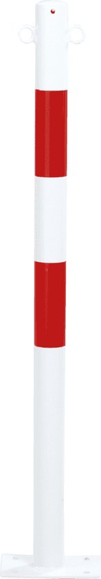 Potelet de barrière Bern, rond, rouge blanc Fixation au sol Avec œillets de chaîne