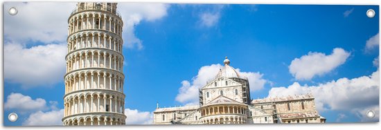 WallClassics - Tuinposter – Toeristische Toren van Pisa in Italië - 90x30 cm Foto op Tuinposter (wanddecoratie voor buiten en binnen)