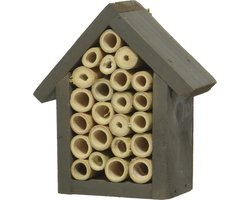 Klein grijs vlinderhuis/bijenhuis/wespenhotel voor insecten 11 cm - Tuindecoratie - Diervriendelijk - Hotel/huisje voor insecten - Bijenhuis/vlinderhuis/lieveheersbeestjehuis