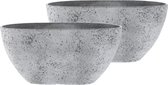 2x stuks bloempot/plantenpot balkonbak gerecycled kunststof/steenpoeder beton grijs dia 36 x 16 cm en hoogte 16 cm