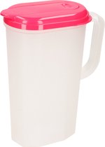 Carafe à eau/pot à jus transparent/rouge avec couvercle 2 litres en plastique - Carafe étroite qui tient dans la porte du réfrigérateur