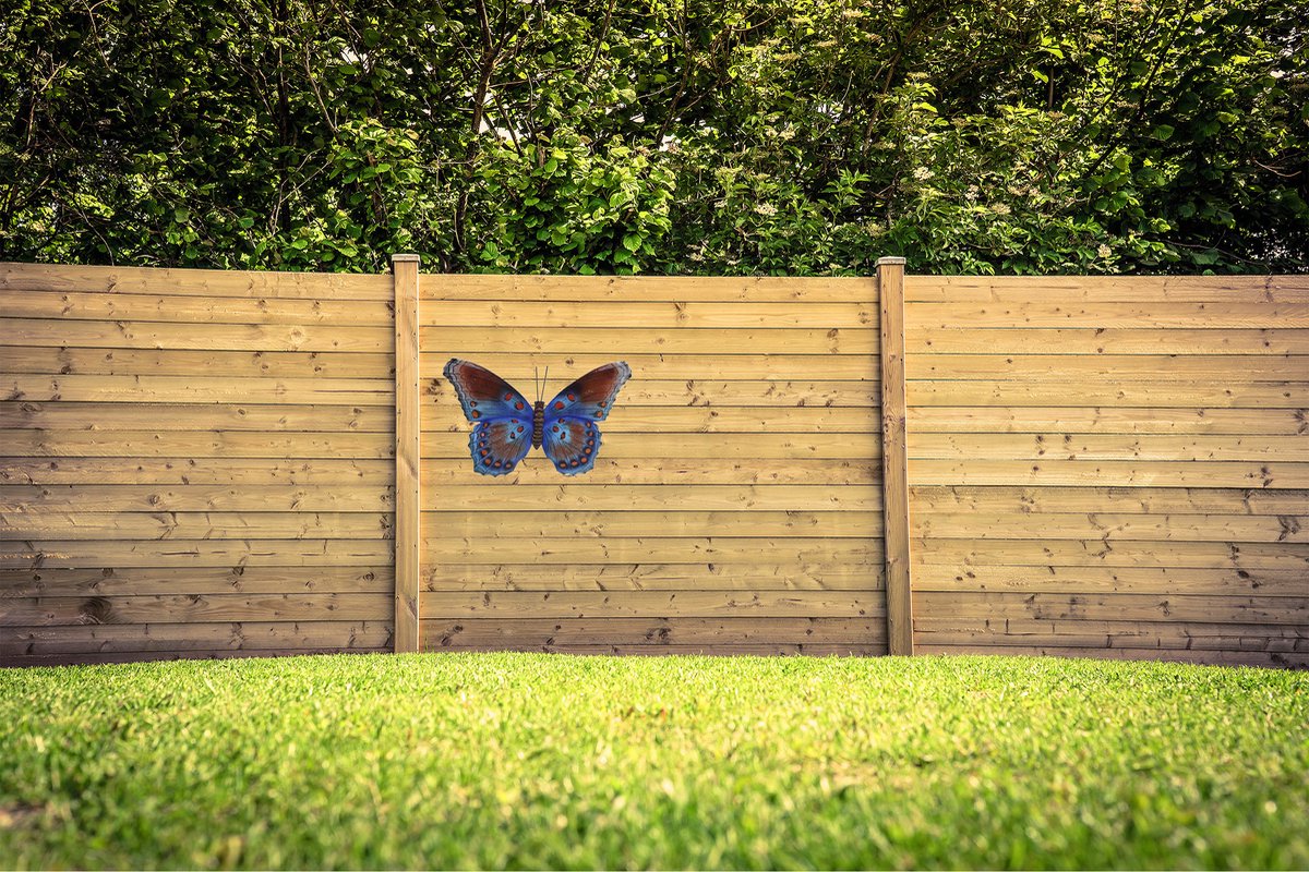 Ironisch werkzaamheid Ook Tuin/schutting decoratie bruin/blauwe vlinder 44 cm - Tuin/schutting/schuur...  | bol.com