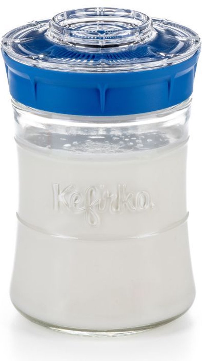 Kefirko Melk en Water Kefir maker - All in one glazen pot - Voor kefir en kombucha - 848 ml - Blauw