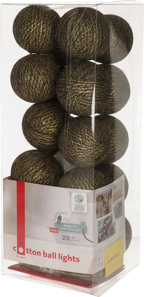 Feestverlichting lichtsnoer met goud/zwarte balletjes 378 cm Cotton