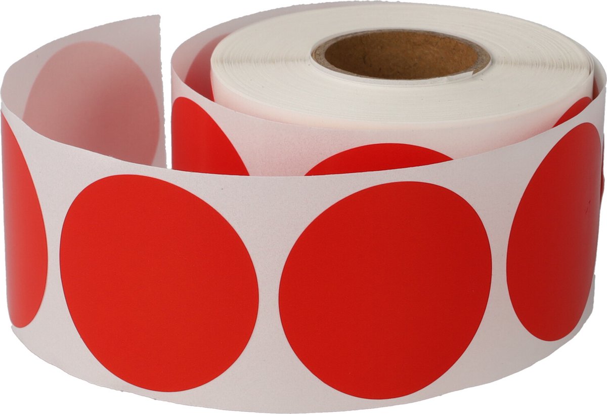 500 Etiketten Rond Rood Sticker 35 mm op Rol - Label Stickers Gekleurd - Dappaz - Dappaz