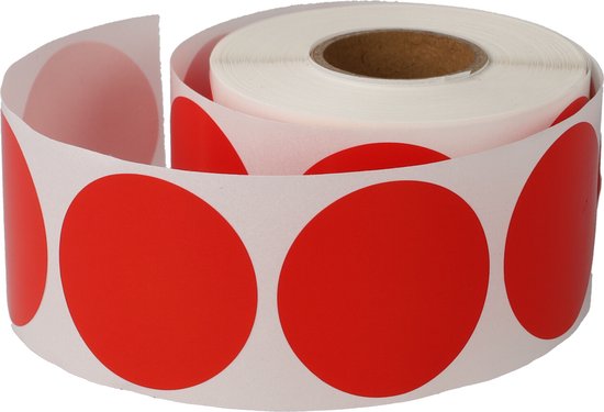 500 Etiketten Rond Rood Sticker 35 mm op Rol - Label Blanco Stickers Gekleurd - Dappaz