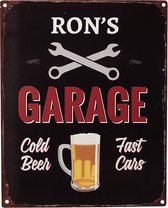 Clayre & Eef Tekstbord 20x25 cm Zwart Ijzer Bierglas Ron's Garage Wandbord