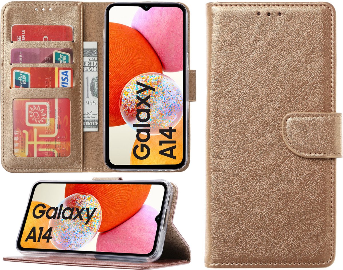 Samsung Galaxy A14 hoesje - Bookcase met pasjeshouder - Goud