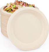 100 Bagasse Dessertbordjes (18cm) - Kleine Kartonnen Borden - Stevig en Lekvrij - Biologisch Afbreekbaar, Milieuvriendelijk en Composteerbaar