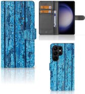 Magnet Case Geschikt voor Samsung Galaxy S23 Ultra Telefoonhoesje Wood Blue