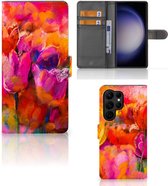 GSM Hoesje Geschikt voor Samsung Galaxy S23 Ultra Cover met Tekst Tulips