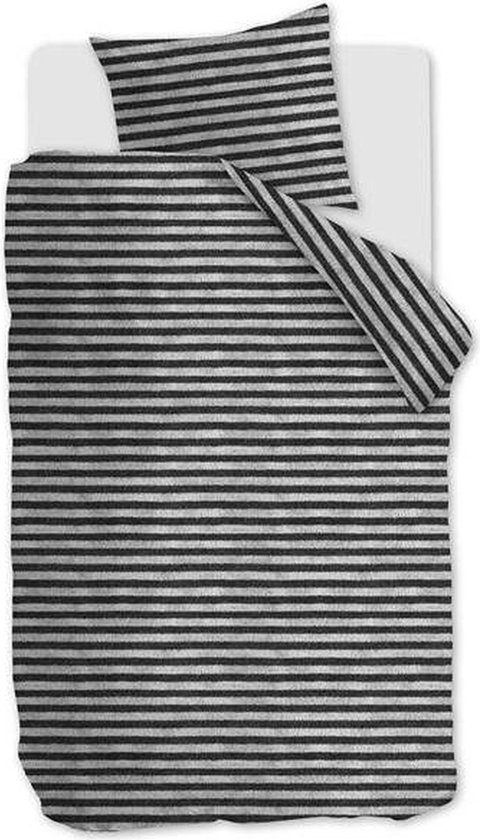 dekbedovertrek douillette en coton Knitted Stripes noir/blanc - simple (140x200/220) - finement tissée et de haute qualité - design unique