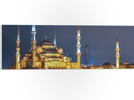 WallClassics - PVC Schuimplaat- Sultan AhmetMoskee in de Nacht in Istanbul, Turkije - 60x20 cm Foto op PVC Schuimplaat