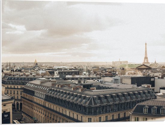 PVC Schuimplaat- Uitzicht van Parijs met in de Achtergrond de Eiffeltoren, Frankrijk - 80x60 cm Foto op PVC Schuimplaat